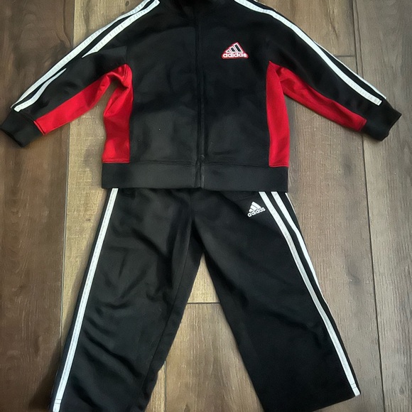 Adidas Kids Black and Red Track Set - Picture 1 of 3